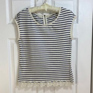 2 for $25 - Reitmans Cap Sleeves Navy and White Nautical Striped Top, XS (2-4)